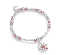 equilibrium Daisy Chain Collection Beaded Bracelet, Silver and Rose Gold Plated with Daisy Charm