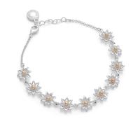 equilibrium Daisy Chain Collection Bracelet, Two Tone Silver and Gold Plated, Adjustable Floral Charm Jewellery, Gift for Women