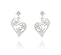 Equilibrium Daisy Chain Collection Heart Silver Plated Earrings with Cubic Zirconia, Floral Design