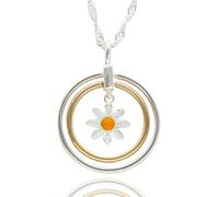 equilibrium Daisy Chain Collection Necklace, Two Tone Silver and Gold Plated, Circle Pendant with Daisy Charm, Gift Boxed