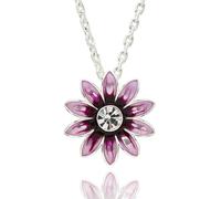 equilibrium Daisy Chain Collection Purple Flower Necklace, Silver Plated with Cubic Zirconia Pendant