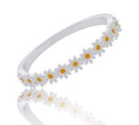 equilibrium Daisy Chain Collection Silver Plated Bangle, White Flower Bracelet, Gift for Women