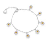 equilibrium Daisy Chain Collection Silver Plated Bracelet with Yellow Enamel Daisy Charms, Ditsy Floral Design