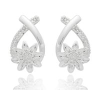Equilibrium Daisy Chain Collection Silver Plated Earrings with Pavé Cubic Zirconia Flower Detail, Gift Boxed