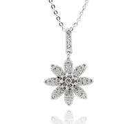 equilibrium Daisy Chain Collection Silver Plated Flower Pendant Necklace with Pavé Cubic Zirconia Crystals, Gift Boxed