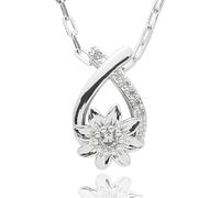 equilibrium Daisy Chain Collection Silver Plated Necklace with Pavé CZ Floral Drop Pendant, Gift Boxed