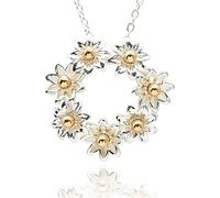 equilibrium Daisy Chain Collection Two Tone Daisy Circle Necklace, Silver and Gold Plated Floral Pendant, Gift for Her