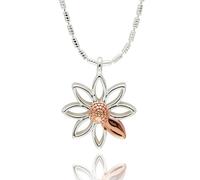 equilibrium Daisy Chain Collection Two Tone Floral Pendant Necklace, Silver and Rose Gold Plated, Gift Boxed