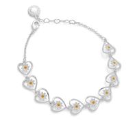 equilibrium Daisy Chain Heart Silver Plated Bracelet with Dainty Daisy Charms, Gift Boxed