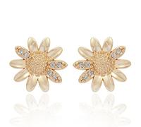 Equilibrium Daisy Stud Earrings, Gold Plated with Pavé Cubic Zirconia, Gift Boxed