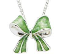 equilibrium Eternal Bow Cool Mint Necklace, Green Enamel Bow Pendant, Silver Plated, Gift Boxed
