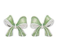 Equilibrium Eternal Bow Cool Mint Silver Plated Stud Earrings, Green Enamel Bow Design