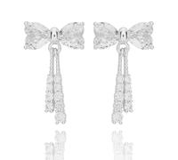 Equilibrium Eternal Bow Crystal Heart Bow Sparkle Silver Plated Earrings