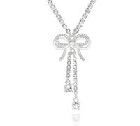 Equilibrium Eternal Bow Double Sparkle Bow Silver Plated Necklace