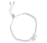 equilibrium Eternal Bow Hanging Heart Bracelet - Elegant Silver-Tone Adjustable Beaded Design