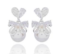 Equilibrium Eternal Bow Pearl Drop Silver Plated Earrings