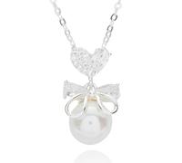 Equilibrium Eternal Bow Pearl Drop Silver Plated Necklace