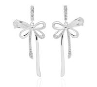 Equilibrium Eternal Bow Silver Plated Earrings Collection - Glitzy, Ornate, Heart Chic Designs - Crystal Detail, Lightweight, Gift Boxed (Heart Chic: H 3.1 cm × W 1.7 cm × D 0.4 cm)