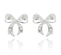 Equilibrium Eternal Bow Silver Plated Earrings Collection - Glitzy, Ornate, Heart Chic Designs - Crystal Detail, Lightweight, Gift Boxed (Ornate Sparkle: H 1.5 cm × W 1.5 cm × D 0.7 cm)
