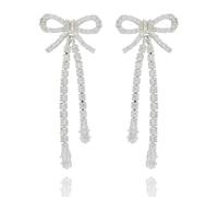 Equilibrium Eternal Bow Silver Plated Earrings Collection - Glitzy, Ornate, Heart Chic Designs - Crystal Detail, Lightweight, Gift Boxed (Glitzy: H 1 cm × W 1.6 cm × D 0.3 cm)