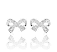 Equilibrium Eternal Bow Sparkle Bow Silver Plated Stud Earrings