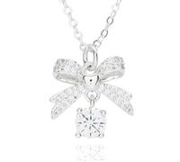 Equilibrium Eternal Bow Suspended Crystal Silver Plated Necklace