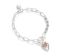 Equilibrium Eternal Bow Two Tone Silver and Rose Gold Plated Bow Heart Pendant T-Bar Chain Link Bracelet