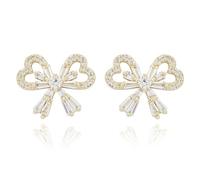 Equilibrium Eternal Bows & Flowers Earrings Collection - Elegant Silver & Gold Plated Designs (Eternal Bow Baguette Bow)
