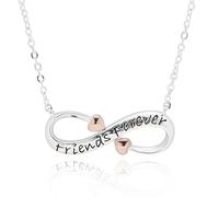 equilibrium Eternal Two Tone Infinity Necklace with Rose Gold Hearts, Friends Forever, Always in My Heart, Love You to the Moon Sentiment Collection (Friends: H 0.9 cm × W 2.2 cm × D 0.3 cm)