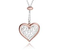 Equilibrium Filigree Two Tone Silver and Rose Gold Plated Double Heart Necklace