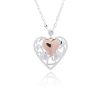 equilibrium Filigree Two Tone Silver and Rose Gold Two Hearts Long Necklace
