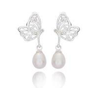 Equilibrium Flutterby Fresh Water Pearl Butterfly Silver Plated Earrings