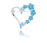 Equilibrium Forget Me Not Blue Flower Modern Heart Silver Plated Brooch