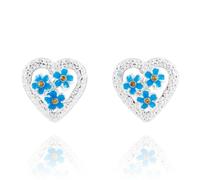 Equilibrium Forget Me Not Blue Flower Silver Plated Heart Shaped Earrings