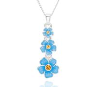 equilibrium Forget Me Not Blue Flower Trio Silver Plated Necklace