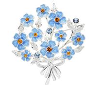 Equilibrium Forget Me Not Bouquet Silver Plated Brooch, Blue Enamel Flowers with Orange and Blue Cubic Zirconia Crystals, Gift Boxed