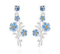 Equilibrium Forget Me Not Collection Silver Plated Posy Earrings - Elegant Floral Design with Blue Enamel and Sparkling Accents