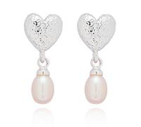 Equilibrium Fresh Water Pearl Textured Heart Silver Plated Earrings, Gift Boxed