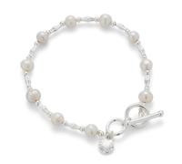 equilibrium Freshwater Pearl Bracelet with Silver Plated T-Bar Clasp, Modern Elegant Beaded Design, Contemporary Style