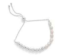 equilibrium Freshwater Pearl Two Halves Silver Plated Friendship Bracelet, Adjustable Split Pearl Design, Contemporary Style