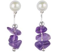 Equilibrium Gemstone Silver Plated Pearl and Amethyst Drop Earrings with Cubic Zirconia Crystal, Gift Boxed