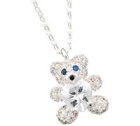 equilibrium Girls Sparkly Silver Plated Teddy Bear Necklace with Crystal Accents, Blue Eyes, Gift Boxed