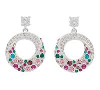 Equilibrium Glam Rox Chic Circle Silver Plated Pavé Cubic Zirconia Drop Earrings, Multicolour Crystal Embellished