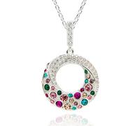 equilibrium Glam Rox Collection Silver Plated Circle Pendant Necklace with Multicolour Pavé Cubic Zirconia Crystals, Gift Boxed