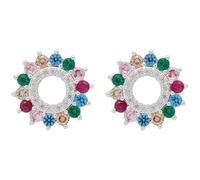 Equilibrium Glam Rox Colour Burst Silver Plated Earrings, Pavé Cubic Zirconia Multicolour Circle Stud Earrings