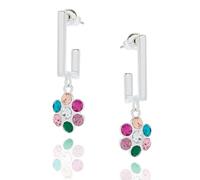 Equilibrium Glam Rox Elegant Flower Silver Plated Drop Earrings with Multicoloured Cubic Zirconia