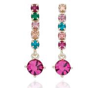 Equilibrium Glam Rox Gold Plated Hanging Solitaire Earrings, Multicolour Crystal Detail with Pink Drop, Gift Boxed, Height: 3 x Width: 0.9 x Depth: 0.4 in cm