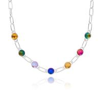 Equilibrium Glam Rox Mixed Metal Statement Necklaces Silver Gold Plated Colourful Crystal Fashion Jewellery Gift for Women (Stylish Silver Plated: H 1.6 cm × W 0.9 cm × D 0.5 cm)