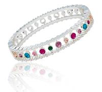 equilibrium Glam Rox Modern Silver Plated Bangle with Multicoloured Crystals, Height: 5.8 x Width: 7.3 x Depth: 0.3 in cm