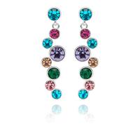 Equilibrium Glam Rox Multi-Colour Crystal Silver Plated Earrings Collection - Twisted Hoops, Elegant Hoops, Waterfall Drops, Vibrant Drops (Contemporary Waterfall: H 3.2 cm × W 0.8 cm × D 0.5 cm)